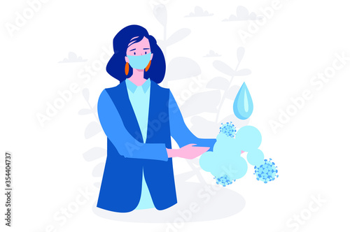 Woman Washing hands to sanitize  COVID-19, disinfect Coronavirus, COVID-19 virus pathogen on hands.
