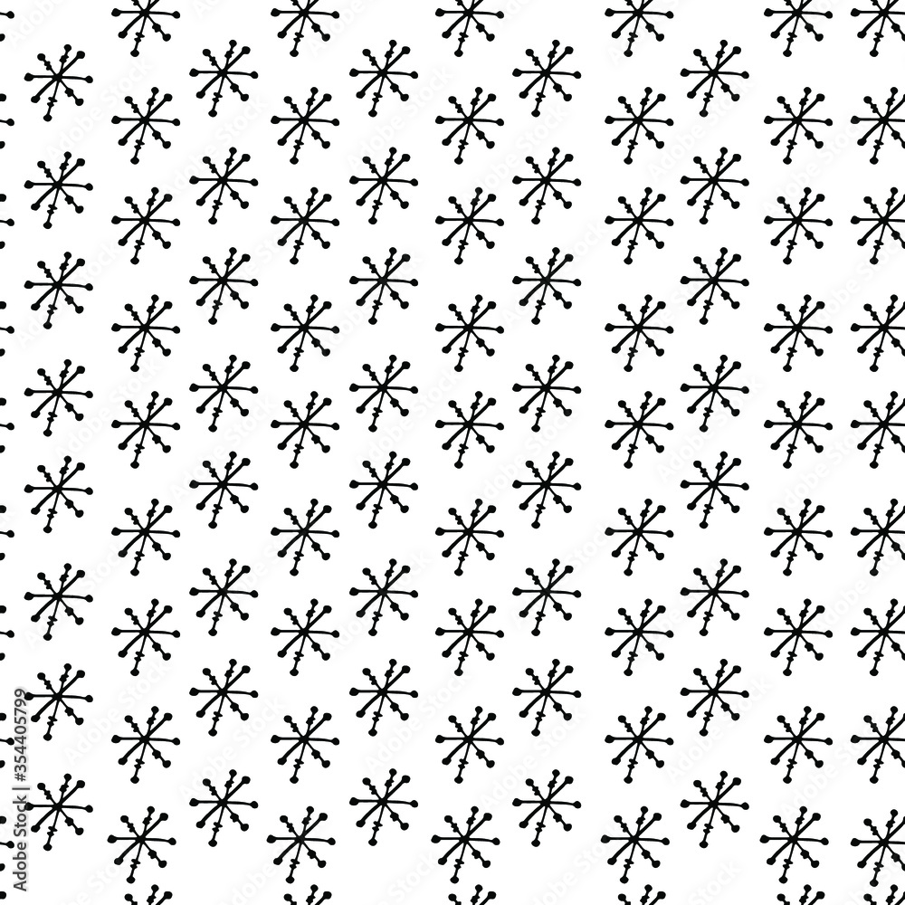 Abstract festive background, pattern with snowflakes. manual graphics of New Year's packing. Snowflakes of different shapes. Design for packaging, wallpaper, textiles, designer paper. Isolated 