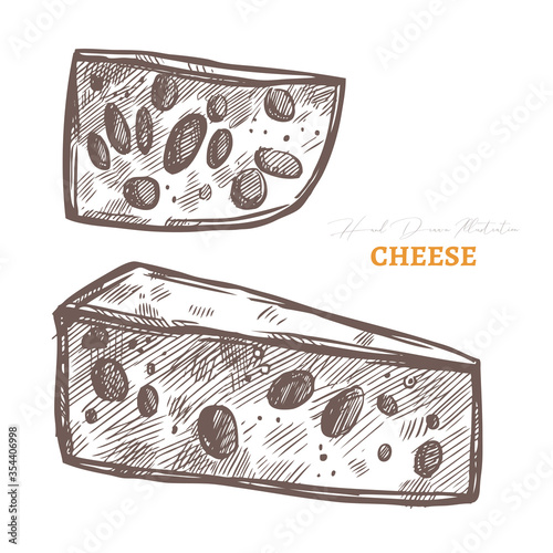 Vector hand drawn slices of cheese. Food sketch illustration
