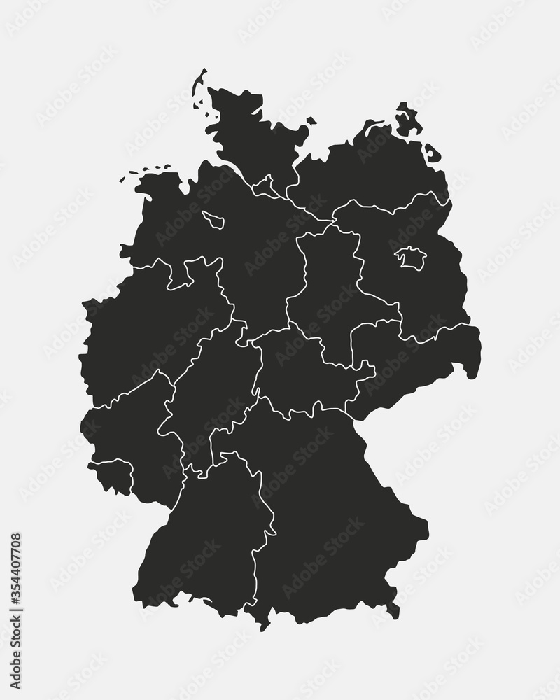Germany map isolated on white background. Germany map with regions, states. Vector template.