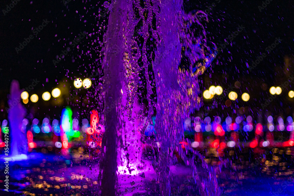 colorful fountain in the dark