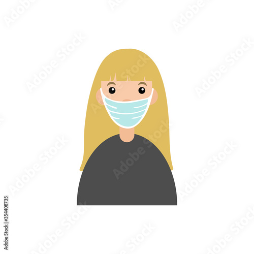Woman avatar in medical face mask. Concept of coronavirus quarantine. Vector illustration