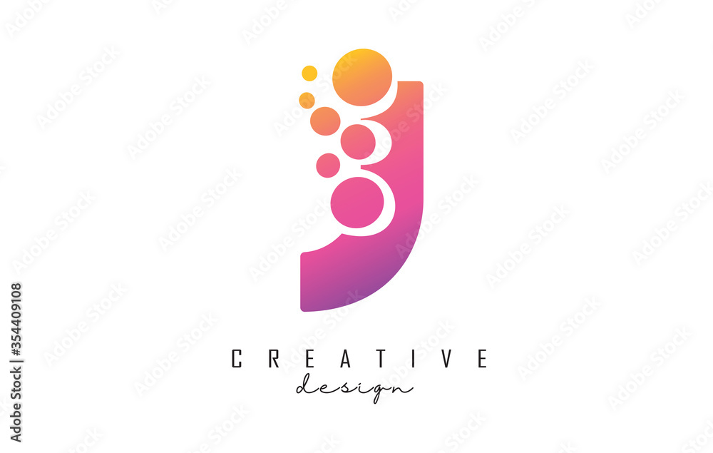 Fototapeta premium J Letter Logo with blue dots design. Letter J logotype with bubbles bunch.