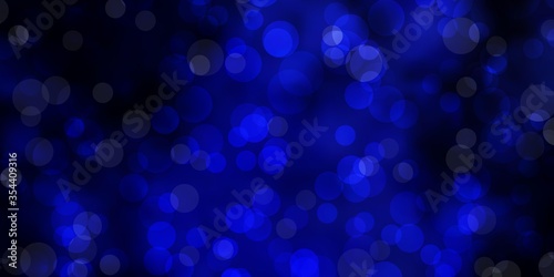 Dark BLUE vector texture with disks. Illustration with set of shining colorful abstract spheres. Pattern for business ads.