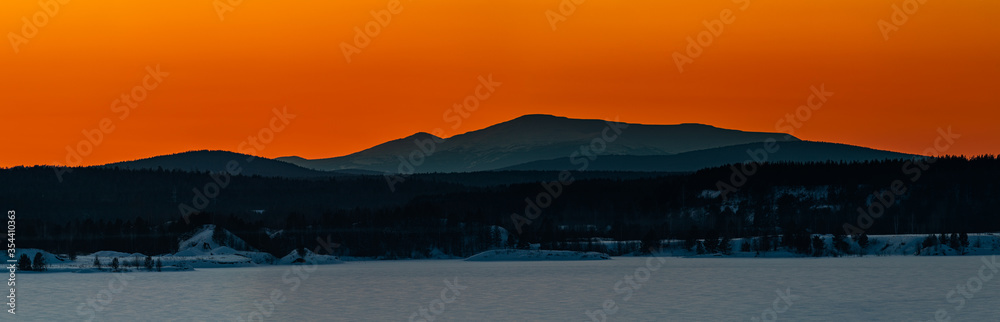 Ural mountains in winter sunset.