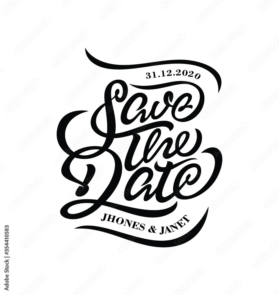 Save the date typography. Wedding phrase. Ink illustration. Modern brush calligraphy. Isolated on white background.