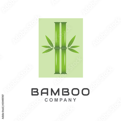 Bamboo icon logo design template with green leaf ant tree shape. Tropical nature concept isolated on white background. Vector illustration graphic for element business, spa, massage, label product