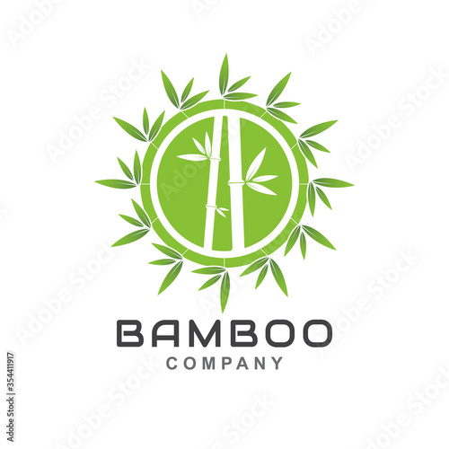 Bamboo icon logo design template with green leaf ant tree shape. Tropical nature concept isolated on white background. Vector illustration graphic for element business, spa, massage, label product
