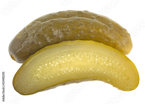 Pickled cucumber on a white background, isolated.