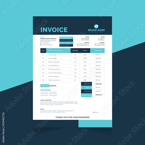 Modern and Elegant Business Invoice Template Vector 