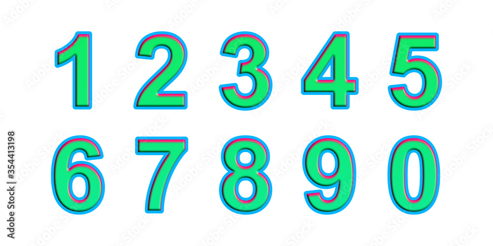 Colourful happy set of numbers on white background. Cute 3D illustration design fo kids.