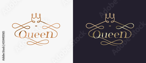 Typography luxury golden queen concept logo design vecter