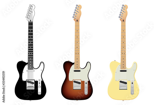 Electric guitar. Colored and black & white versions. High quality details.