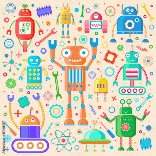 Robots set on light background