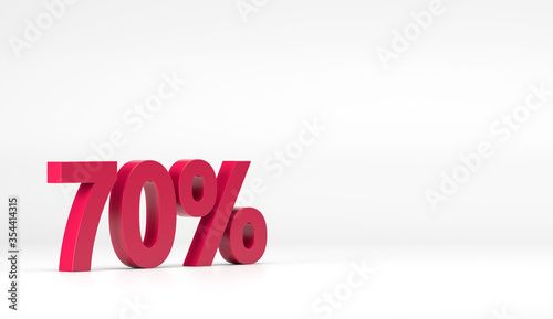70% percentage off discount icon 3D red on white isolated background 3d illustration. Shiny and plastic Percent or discount Symbol. For sale, shopping, promotion symbol. Half price offer