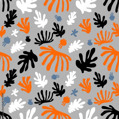 Exotic leaves creative background. Contemporary seamless pattern. Matisse inspired shapes pattern. © abeadev