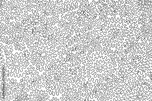 A hand-drawn surface with doodles, swirls, and zigzags. Abstract monochrome background drawn by hand. Vector illustration. The imposition template