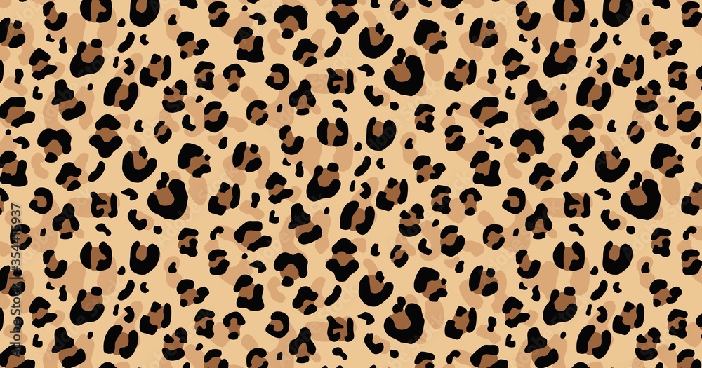 Leopard skin print seamless pattern design vector illustration. Animal safari endless texture. Exotic fashionable background with black splashes. Stylish natural backdrop