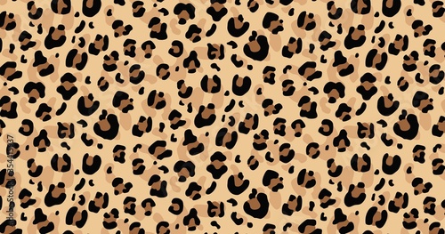 Leopard skin print seamless pattern design vector illustration. Animal safari endless texture. Exotic fashionable background with black splashes. Stylish natural backdrop