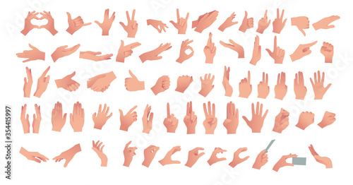 Gesturing. Set of hands in different gestures , hand showing signal or sign collection, on white background isolated vector illustration
