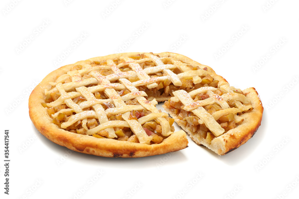 Tasty apple pie isolated on white background. Homemade food Tasty apple pie isolated on white background. Homemade food