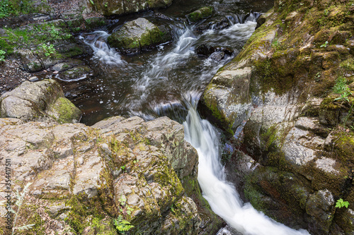 Skryje lakes valley with small waterfall between rocks  Czech republic