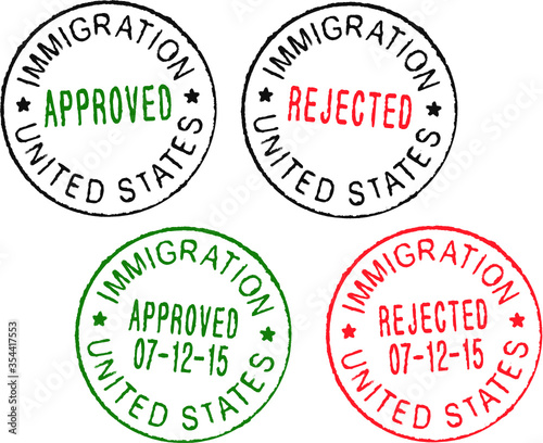 Set of vector passport stamps ''Immigration United States - Approved/Rejected''.