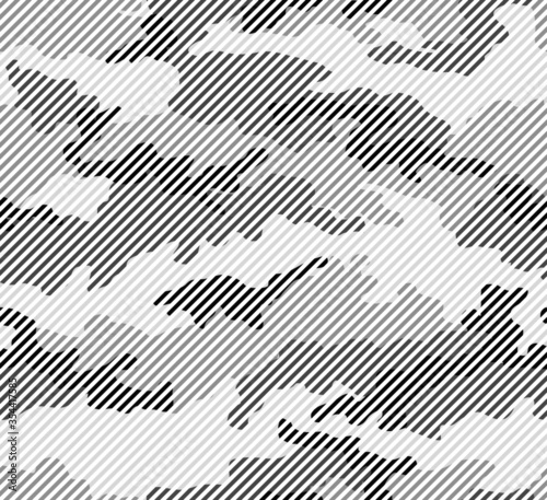 Urban camouflage seamless pattern. Halftone line texture. Black, gray and white color.