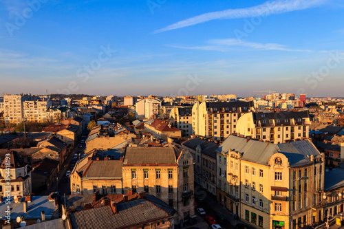 View of Lviv city from bell tower of Church of Sts. Olha and Elizabeth. Lvov cityscape, Ukraine