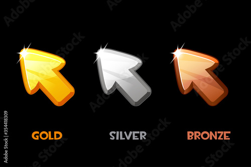 Vector isolated golden, silver and bronze arrows.