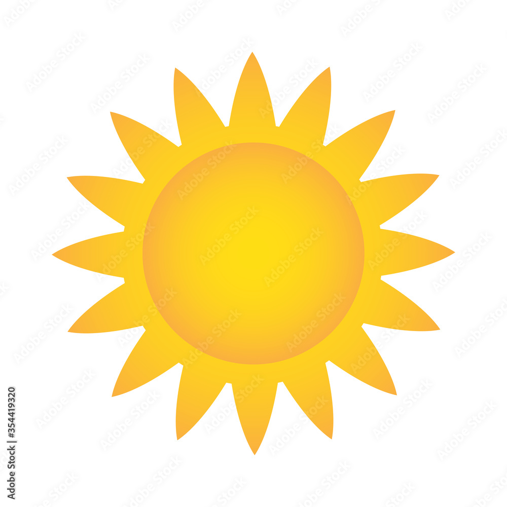 yellow sun icon for weather design on white, stock vector illustration