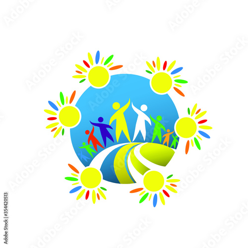 emblem  youth holiday  image of joyful people  on a blue circle vector illustration 