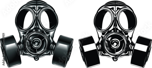 Graphic detailed gas mask with filters. Protection against toxic and chemical hazards to ensure safety. Vector