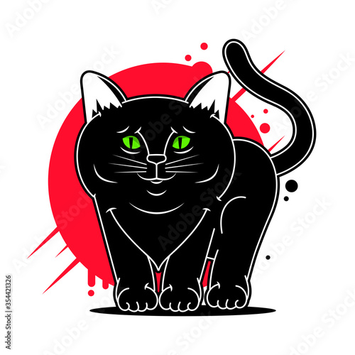 Vector Cartoon Black Cat Vector Suitable For Greeting Card, Poster Or T-shirt Printing.