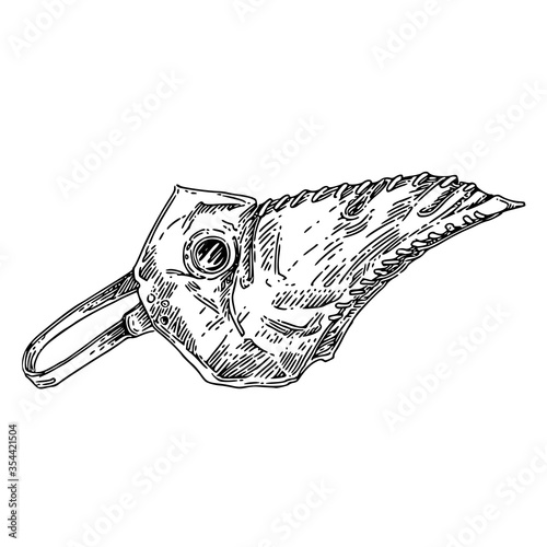 Ancient mask of plague doctor. Sketch. Engraving style. Vector illustration.