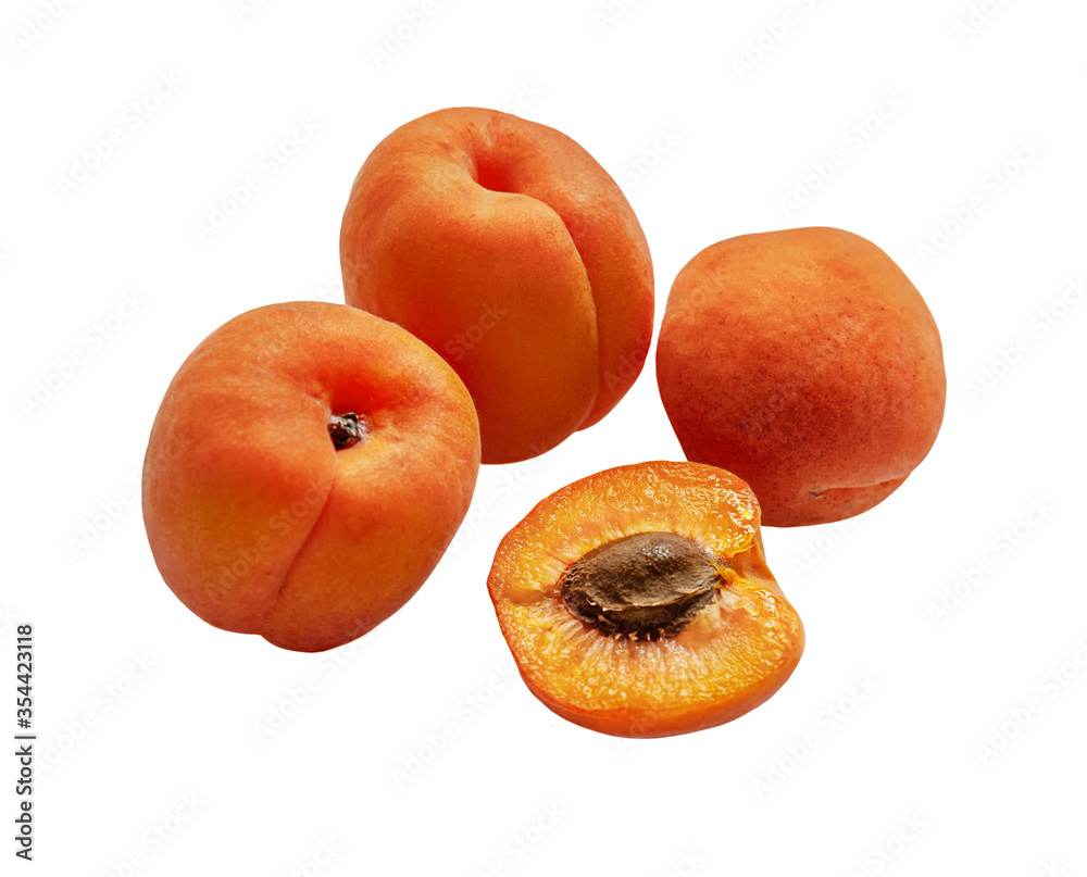 ripe sweet apricots isolated on white close up ripe sweet apricots isolated on white close up