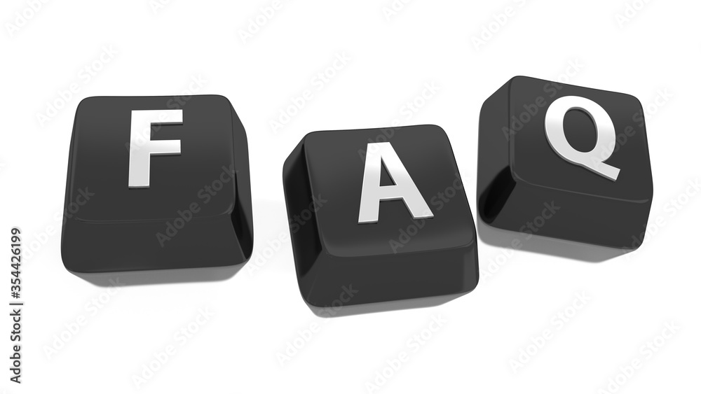 FAQ written in white on black computer keys. Frequently Asked Questions. 3d illustration. Isolated background. FAQ written in white on black computer keys. Frequently Asked Questions. 3d illustration. Isolated background.