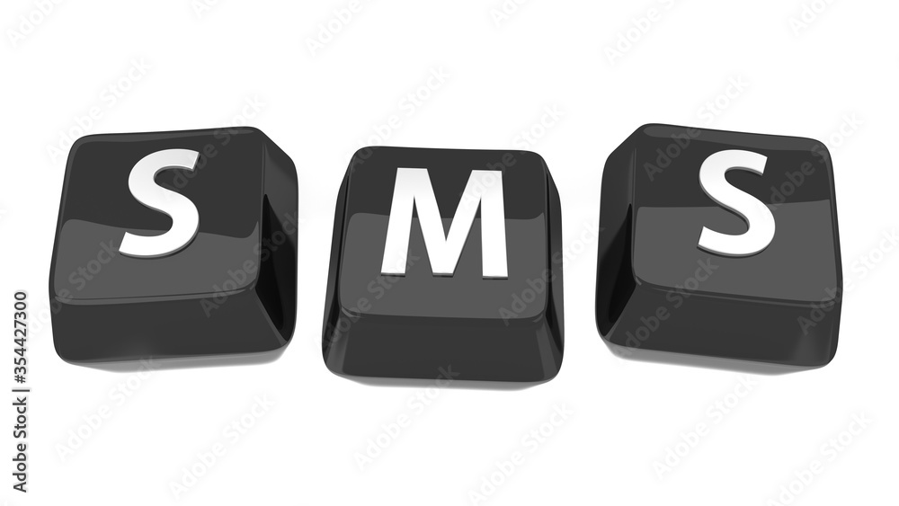 SMS written in white on black computer keys. 3d illustration. Isolated background. SMS written in white on black computer keys. 3d illustration. Isolated background.