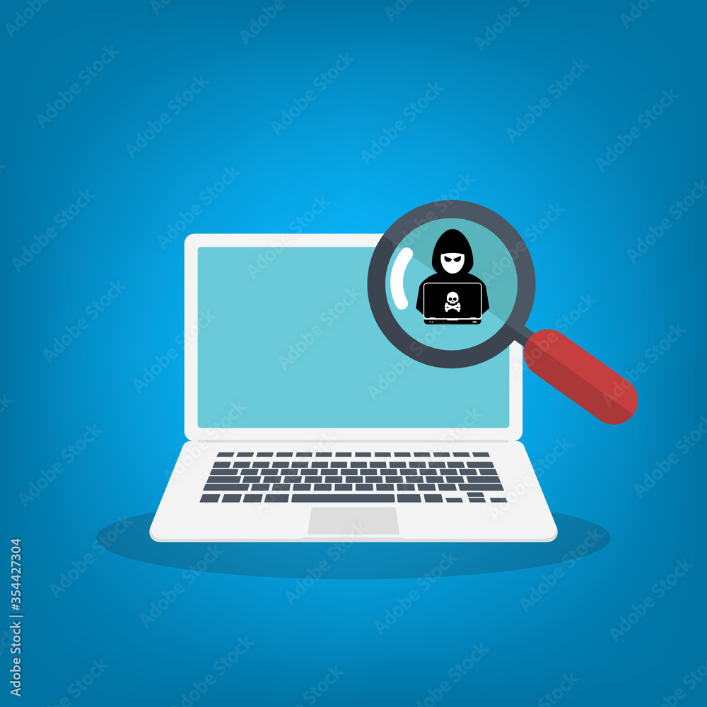 Hacker detection. Malware concept, spam data, online scam, virus. Vector. Hacker detection. Malware concept, spam data, online scam, virus. Vector.