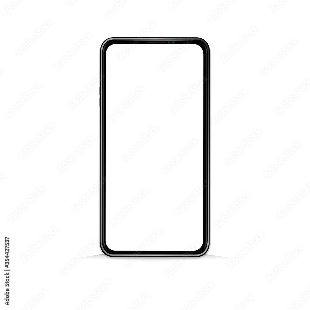 Simple mobile phone or smart phone design with black frame and blank white screen isolated on white, vector illustration Simple mobile phone or smart phone design with black frame and blank white screen isolated on white, vector illustration