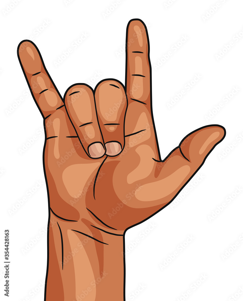 Black man rock n roll hand sign isolated on white background Black man rock n roll hand sign isolated on white background