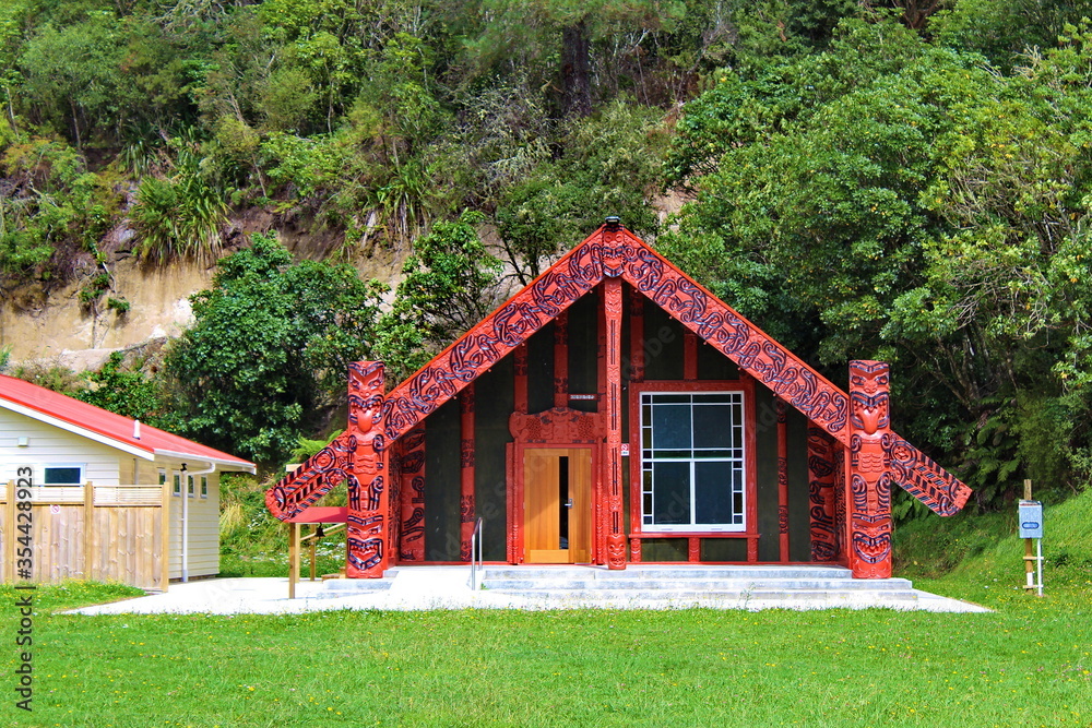 Fototapeta premium New Zealand, Neuseeland, North Island, Nordinsel, Marae, Whirinaki, Rotorua
