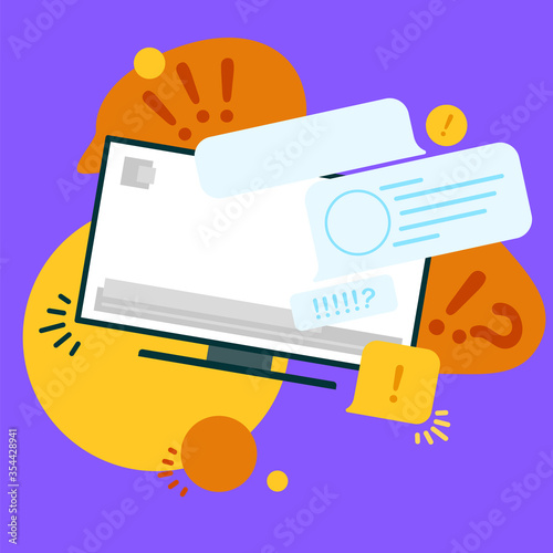 News update, flat vector design with modern elements isolated on bright background. Urgent news in popular media. TV screen with important information for people