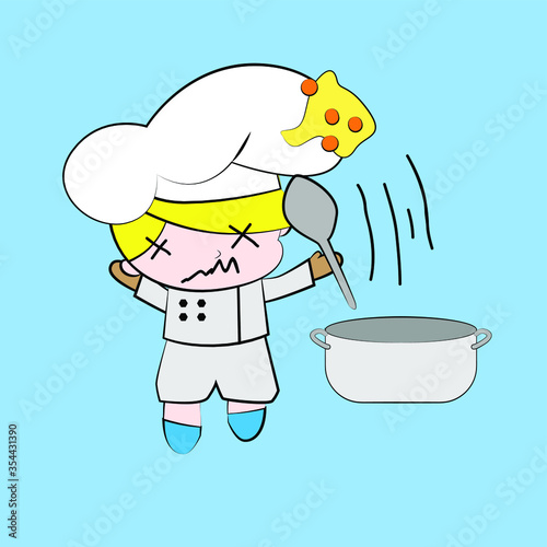 chef vector illustration of cute chibi character isolated for kids learn jobs. Background, t-shirt, card and sticker profession