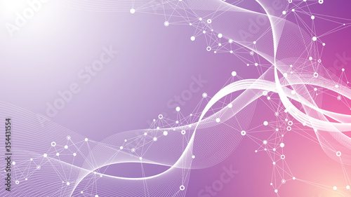 Scientific vector illustration genetic engineering and gene manipulation concept. DNA helix, DNA strand, molecule or atom, neurons. Abstract structure for Science or medical background. CRISPR CAS9.