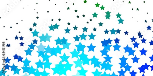Light Blue, Green vector background with colorful stars. Colorful illustration with abstract gradient stars. Pattern for new year ad, booklets.