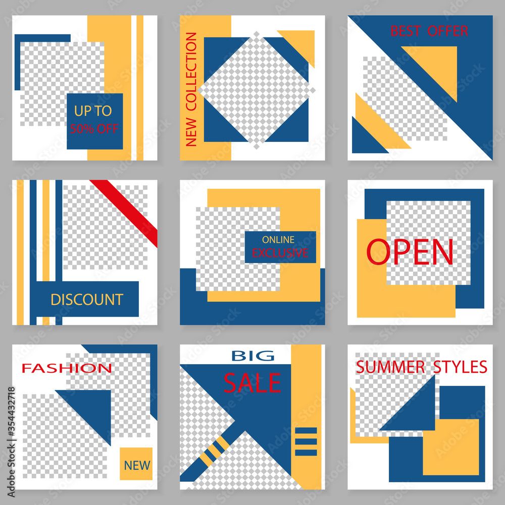 Set of trendy templates for social media design. Vector background for social networks. Abstract minimal design. Set of trendy templates for social media design. Vector background for social networks. Abstract minimal design.
