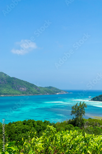 beautiful view of tropical islands, cerf island, Seychelles. Summer vacation and travel concept.