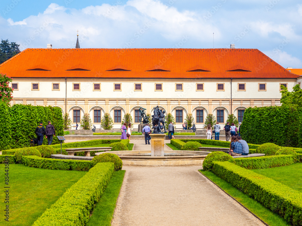 Wallenstein Riding Hall in baroque Wallenstein palace garden on sunny summer day, Prague, Czech Republic