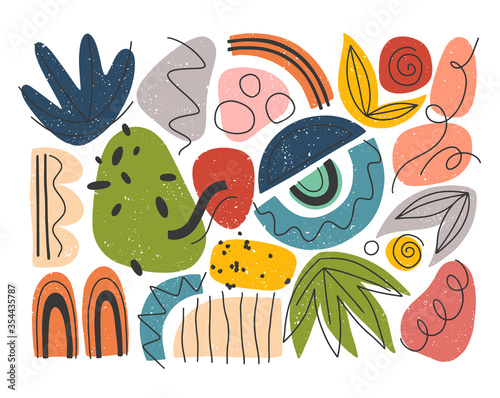 Bundle of vector colorful hand drawn organic shapes,doodles,elements and textures.Trendy contemporary design perfect for prints,flyers,banners,fabric ,invitations,branding design,covers and more.